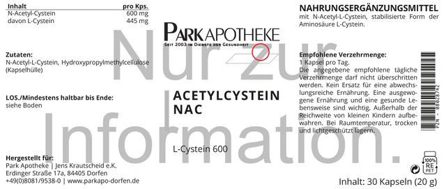 Acetylcystein NAC 600mg - 30 Kapseln - PAM